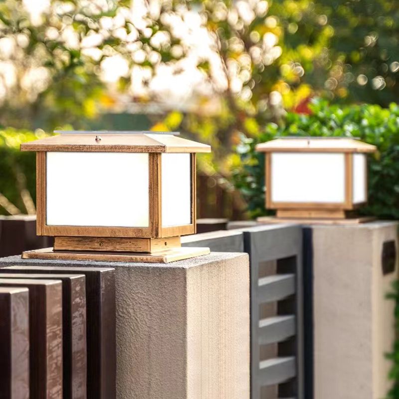 Contemporary Pillar Light Geometric LED Solar Lighting Fixture for Garden