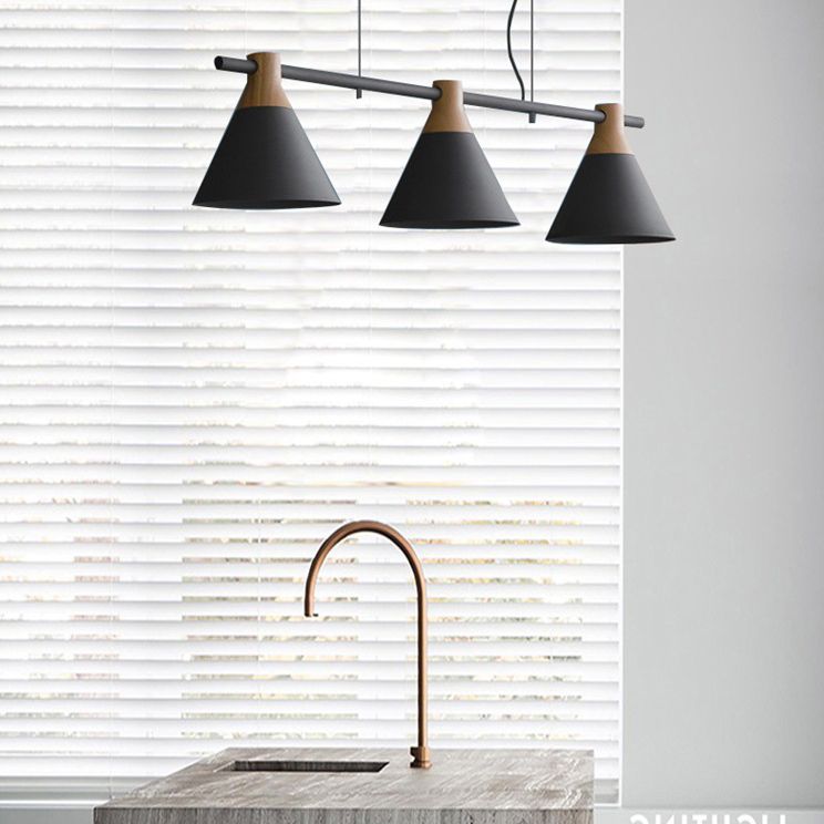 3 Lights Metal Island Pendant Lighting Nordic Style Cone Shade Island Lamps for Dining Table