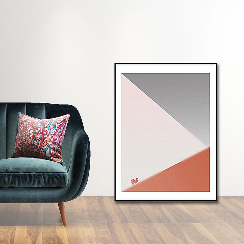 Camel and Geometric Wall Art Pink Canvas Painting Textured for Living Room, Multiple Sizes Available
