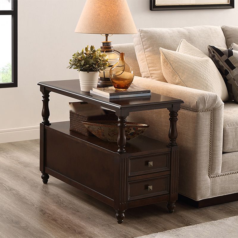 23.6"Tall Rustic Solid Oak Drawer End Table 4 Legs Rectangular Side Table