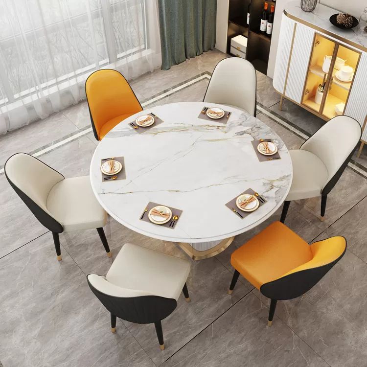Glam 1/4/7/9 Pieces Scalable Dinette Set with Sintered Stone Top Round Dining Table Set