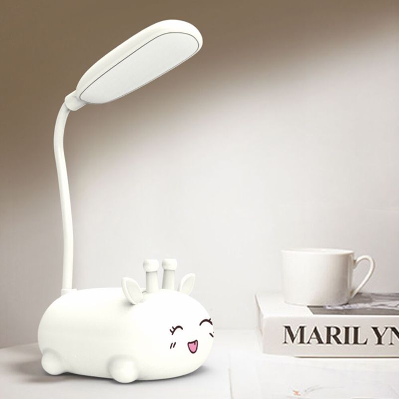 Cartoon Sika Deer Lámpara de escritorio de plástico Room Led Night Light con brazo flexible en blanco/rosa/azul