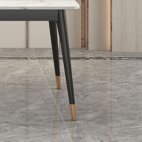 Luxury Rectangle Dining Table White Sintered Stone Top Table with 4 Iron Legs