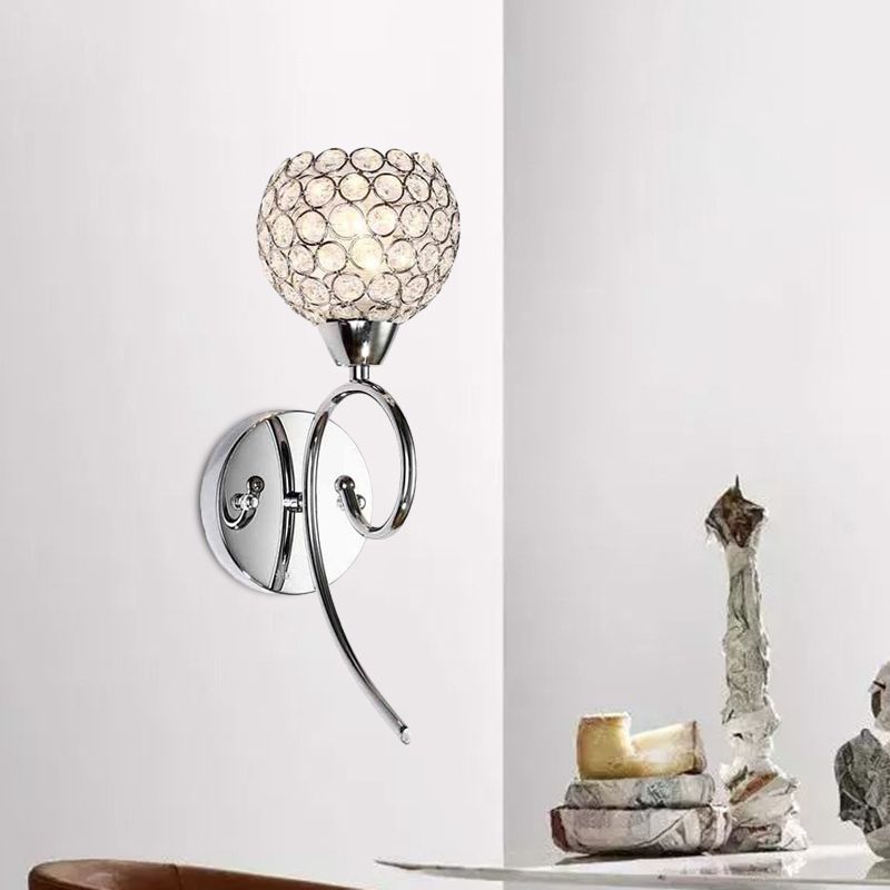 Hémisphère lampe murale en cristal moderne élégant 1 tête d'angle de tête Lumière avec bras de défilement en chrome