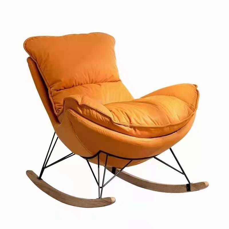 Modern Orange Rocking Chair Leather Tear Resistant Rocker Chair for Living Room