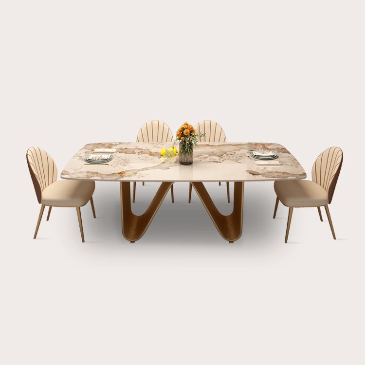 Modern Sintered Stone Dining Room Set Standard Height with Double Pedestal Base Dining Table Set