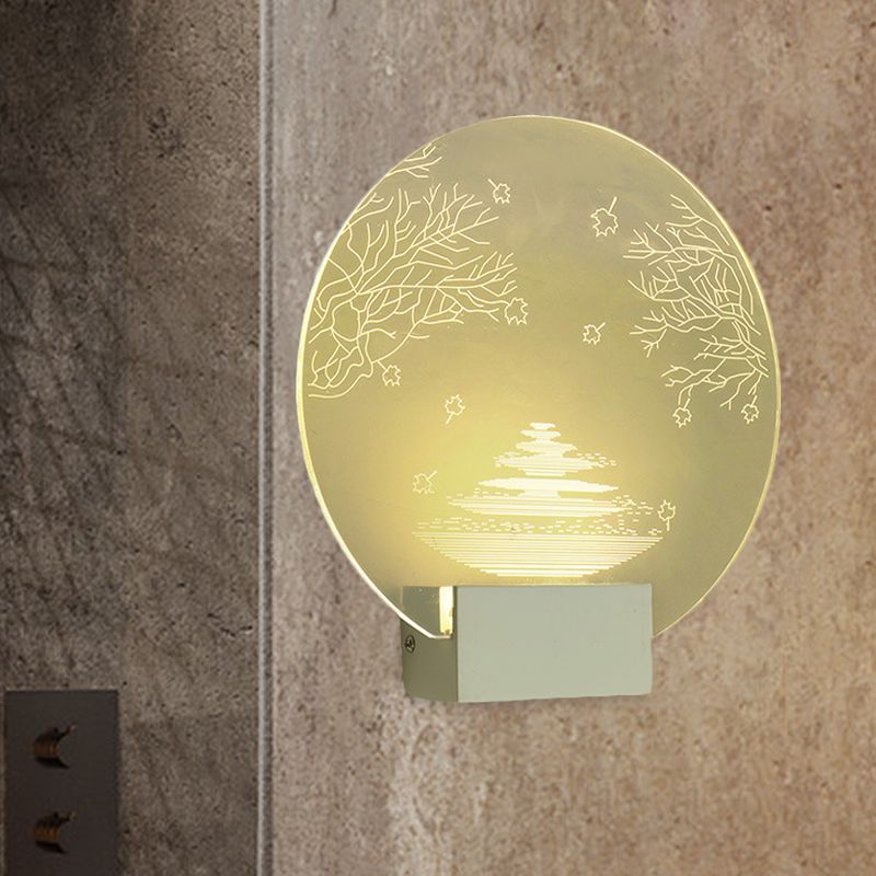 Acrylic Rounded Ripple and Tree Mural Light Oriental Style LED Clear Wall Mounted Lamp