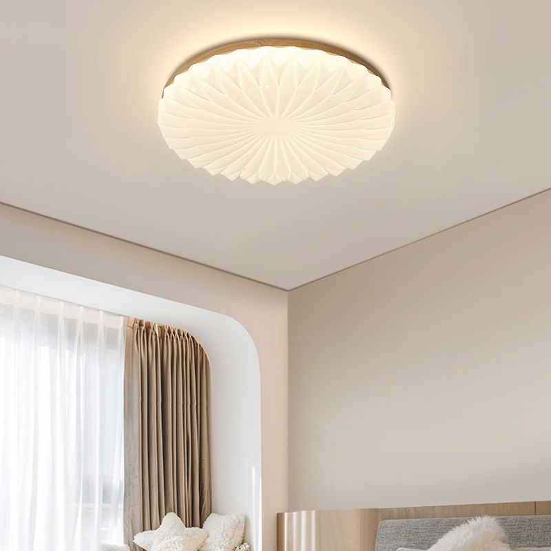 Modern Wood Flush Mount Lamp Acrylic Shade Flush Mount Ceiling Fixture for Bedroom