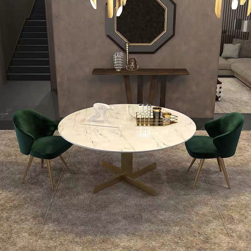 Metal and Stone Table Glam Style Minimalist Round Dining Table for Home Living Room