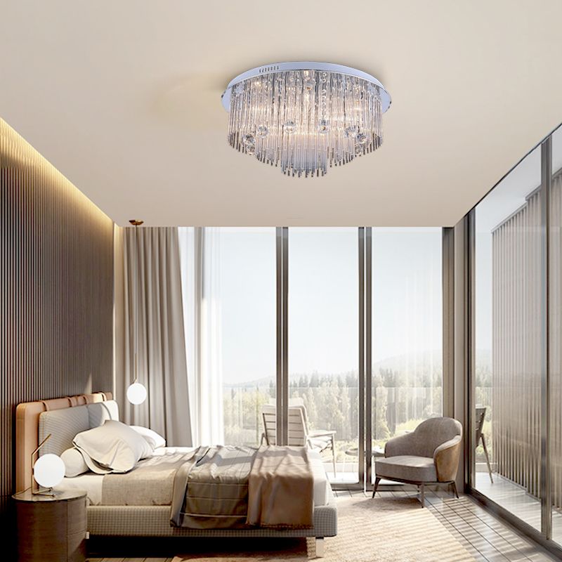 Tiered Flush Mount Modernism Crystal 5/9/14 Heads Stainless-Steel Ceiling Light Fixture, 19.5"/23.5"/31.5" Wide