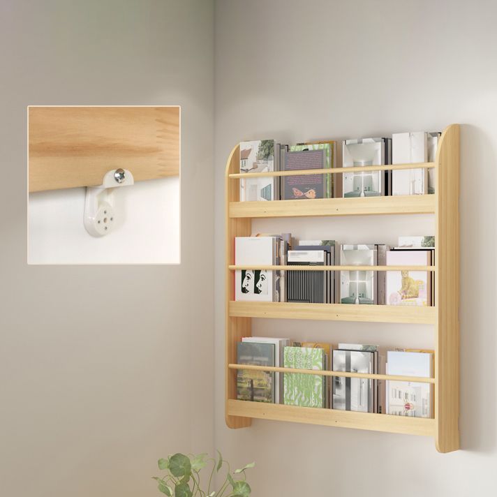 Contemporary Wall Unit Bookshelf Natural Pine Wood Bookcase for Bedroom