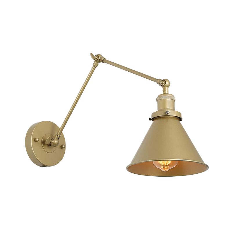 Iron Gold Finish Sconce Lamp Swing Arm 1-Head Industrial Plug-In Wall Mounted Light with Swing Arm