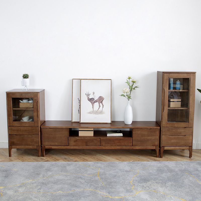 Two Drawer Accent Cabinet Rectangular Wooden and Glass 1-Door Cabinet