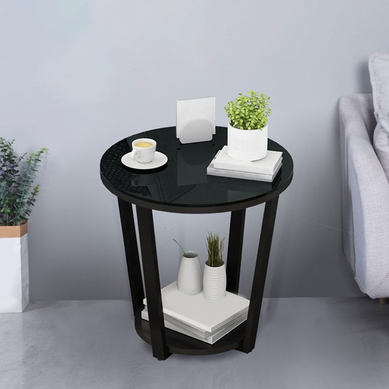 22.4" Tall Steel 4 Legs End Table Round Wood Side End Table with Shelf