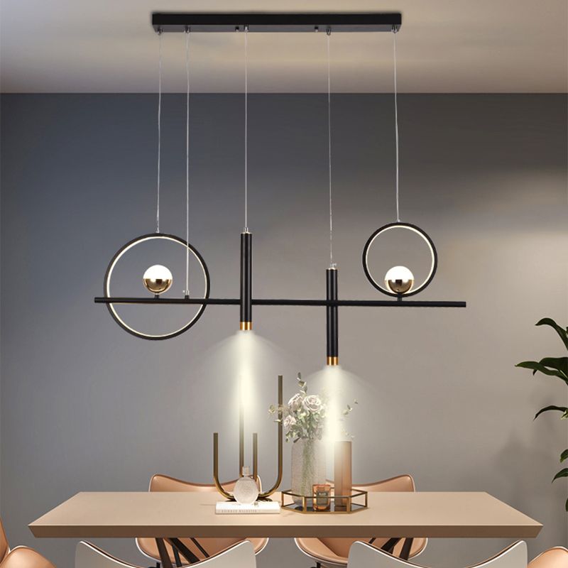 Black Geometrical over Island Lighting Simplicity Aluminum LED Hanging Lamp