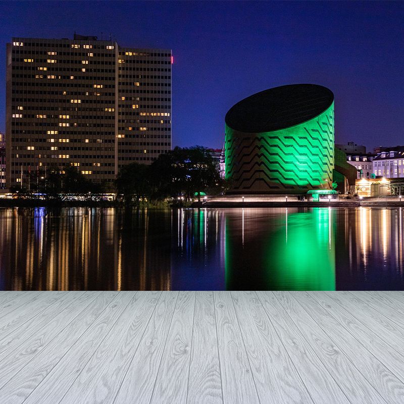 City Night View Mural Wallpaper Mildew Resistant Wall Covering for Meeting Room Decoration