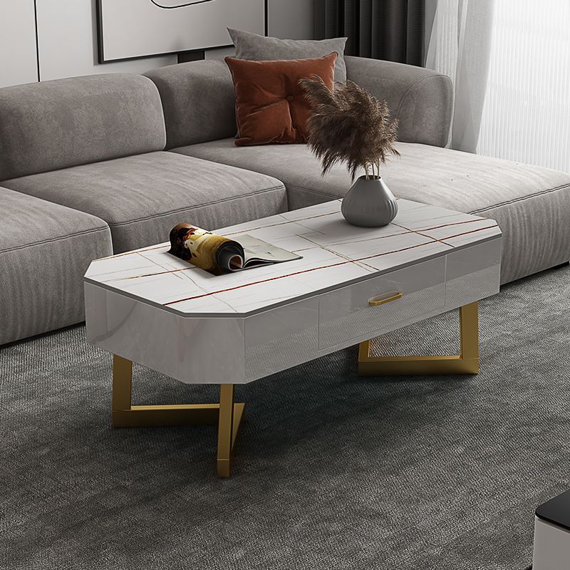 17.7" Tall Modern Metal Sled Base Slate Rectangular Top Coffee Table with Drawers