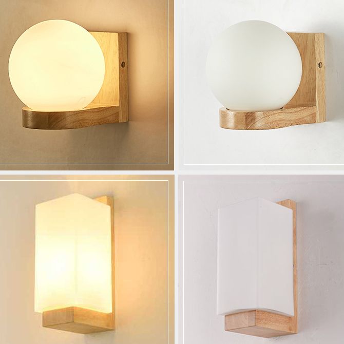 Estilo japonés de pared de madera de madera apliques de pared geométrica con vidrio blanco