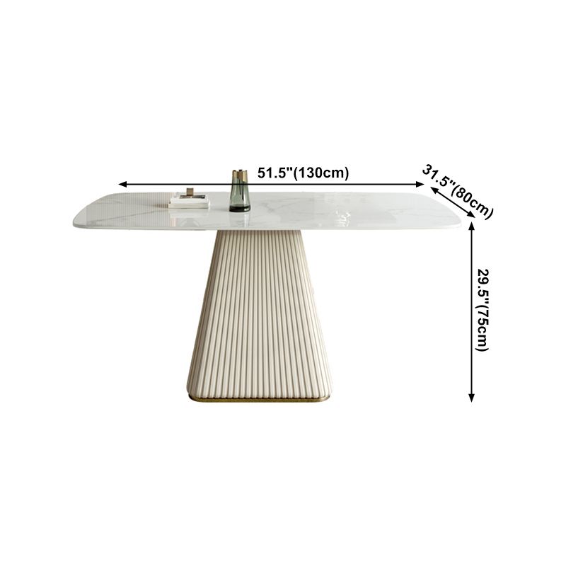 Traditional Luxury Dining Table White Rectangle Sintered Stone Table with Pedestal Base