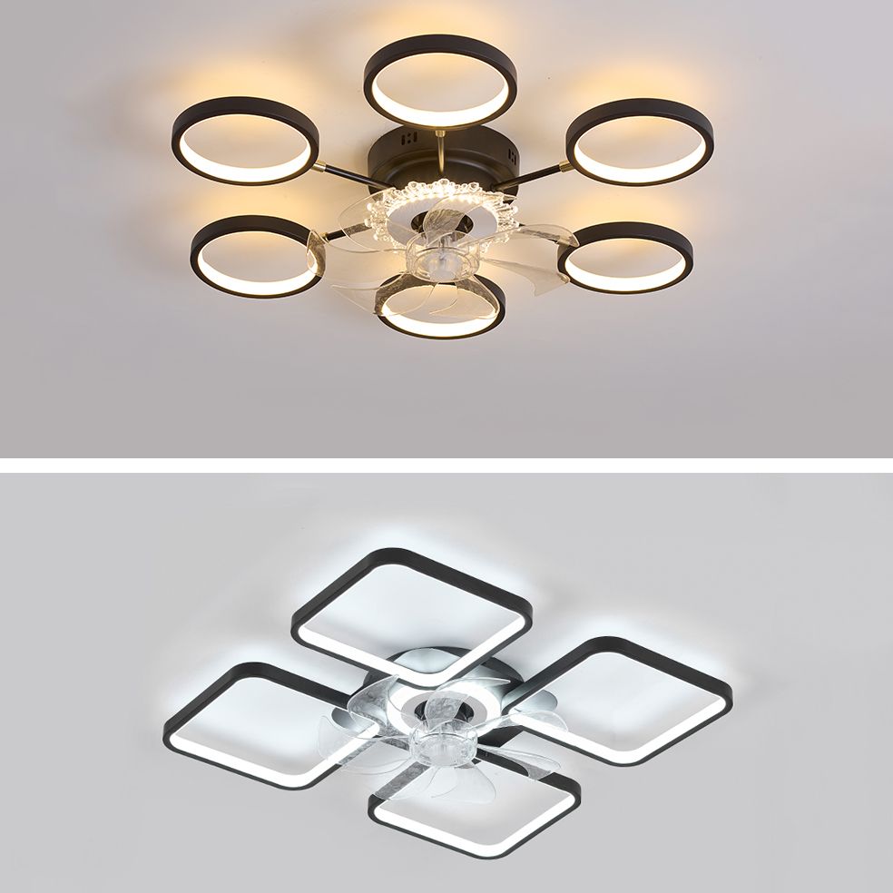 Nordic Style Iron Ceiling Fan Lamp Geometry 6 Gears LED Ceiling Fan Light for Bedroom
