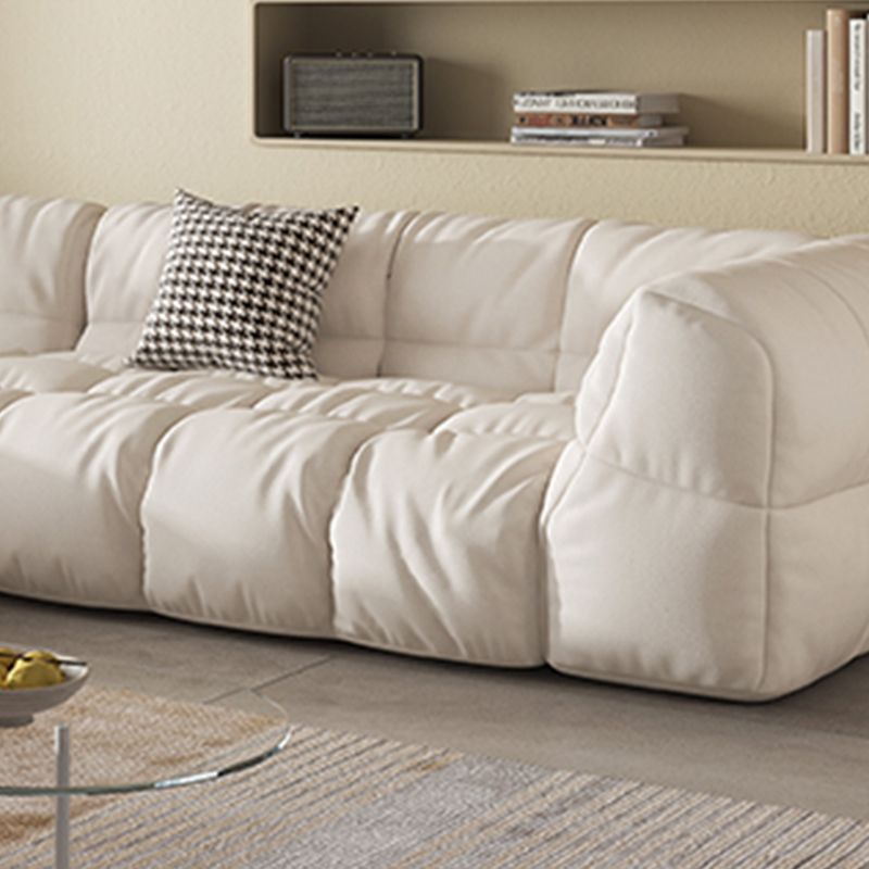 Modern Simple Square Arm Sofa & Chaise in White Biscuit Back Sectional Sofa