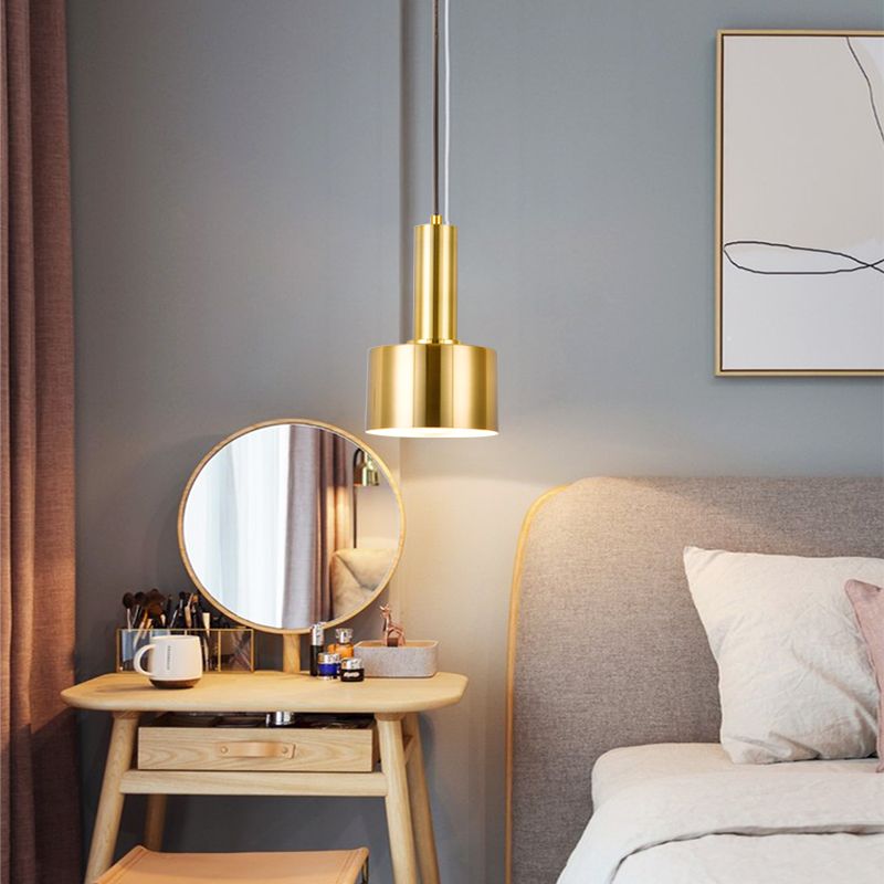 Modern Artistic Cylindrical Pendant Light Electroplate Iron Hanging Lamp for Dining Room