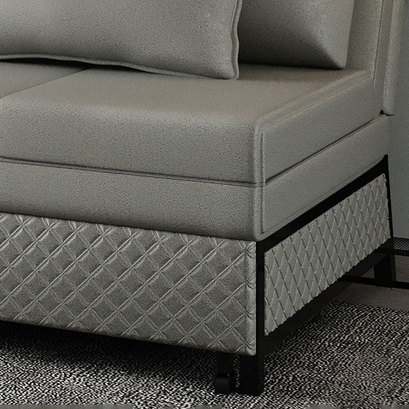 Adjustable Sofa Bed Faux Leather Sewn Pillow Back Sofa in Grey