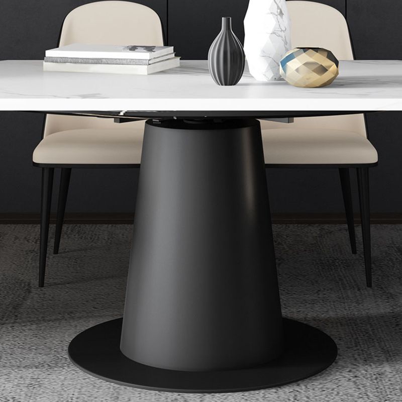 Contemporary Sintered Stone Dining Table Extendable Dining Table with Pedestal Base
