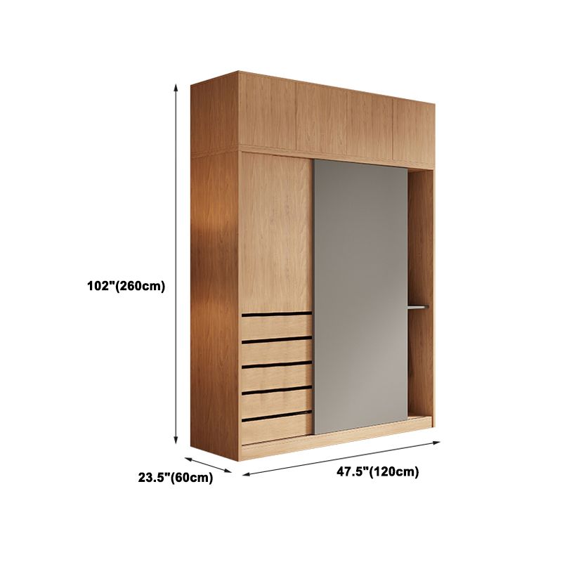 Natural Finish Modern Wardrobe Armoire Solid Wood and Engineered Wood Armoire