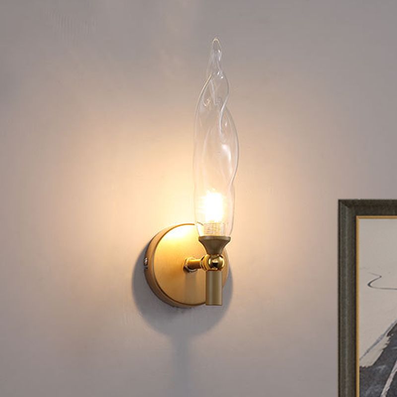 Brass Torch Shape Sconce Lighting Modernist 1 Bulb Clear Glass LED Wall Mount Lamp for Bedside
