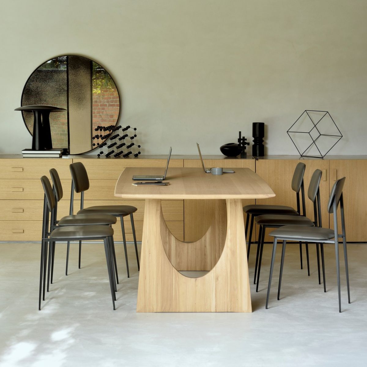 Mesa de comedor de color rectángulo de madera Mesa de madera maciza moderna con pedestal doble
