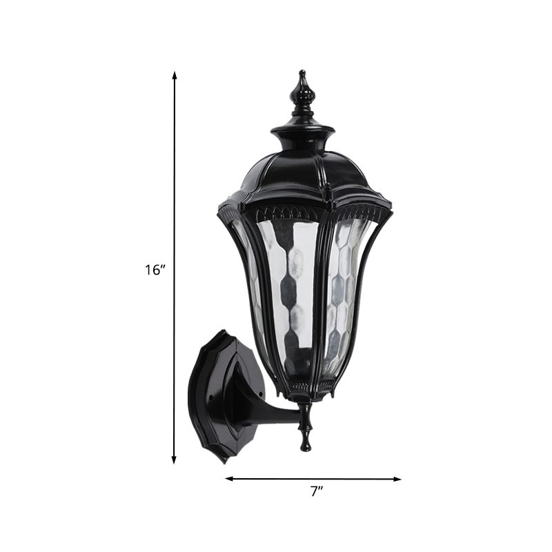 Urn buiten wandbevestiging verlichting rustiek helder kuiltjes glas 1 bol zwarte wandlampbevestiging