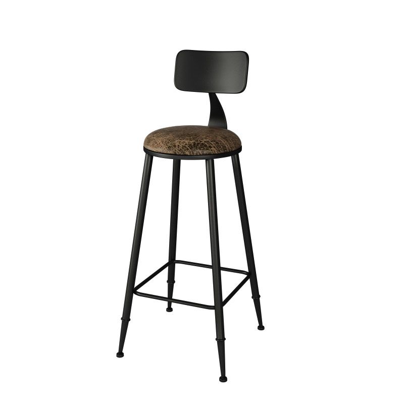 Industrial Faux Leather Dining Stools Armless Bar Stools with Black Metal Base