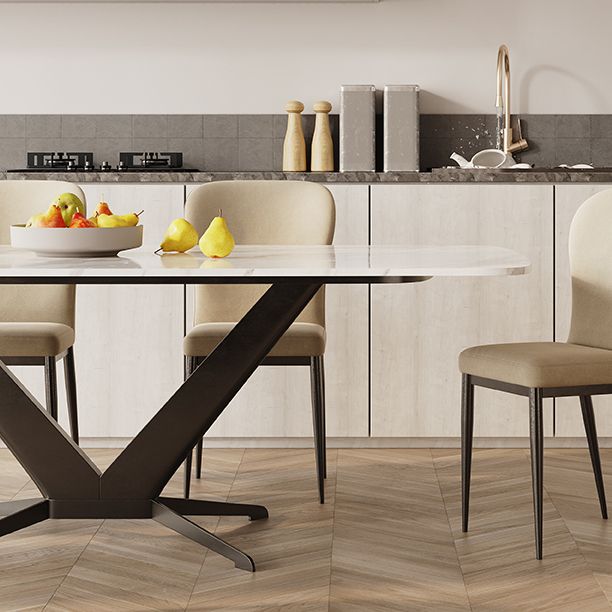 Sintered Stone Dining Table Single Pedestal Base Luxury Style Rectangle Table for Home
