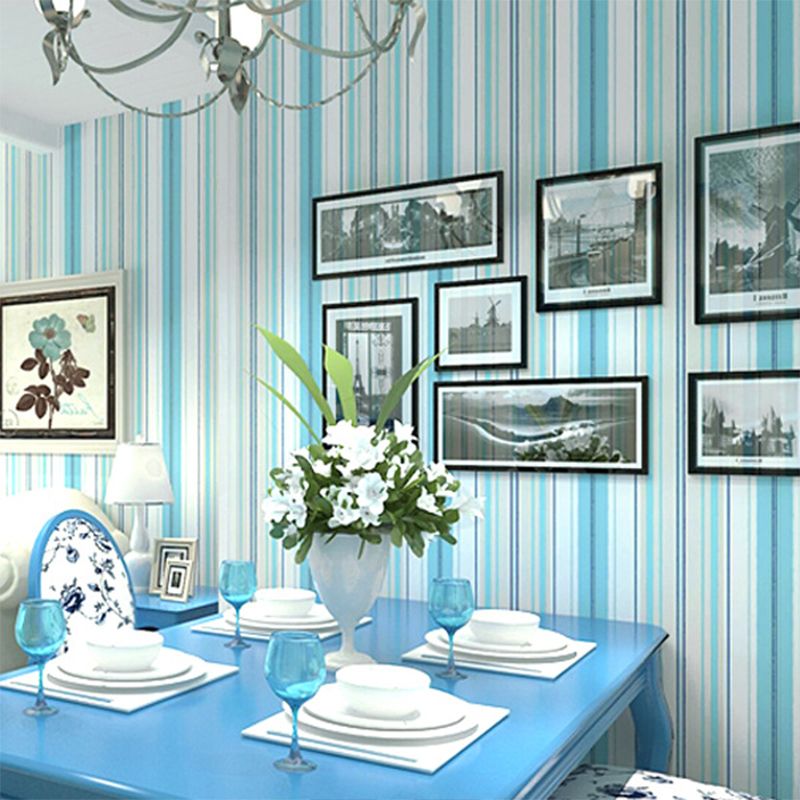 Nordic and Simple Stripes Wallpaper 33'L x 20.5"W Non-Pasted  Wall Covering in Fresh Blue