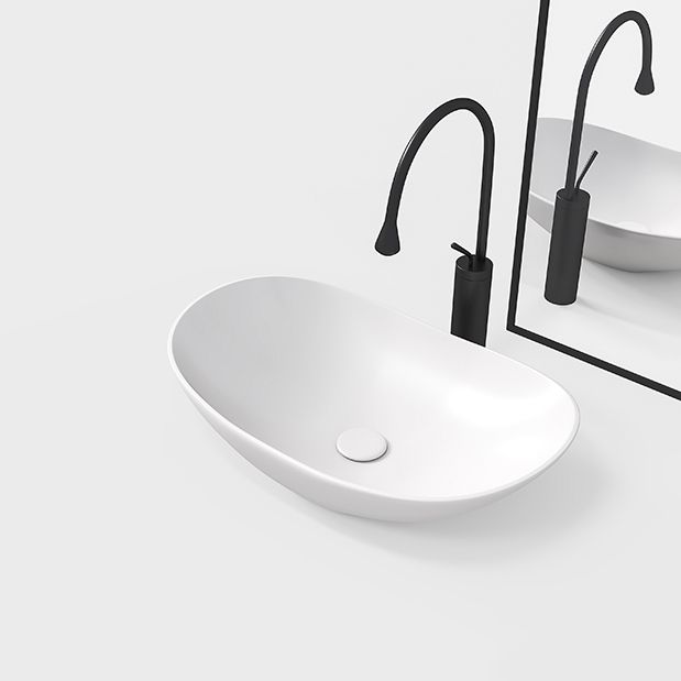 Contemporary Bathroom Sink Porcelain Oval-Shape Vessel Lavatory Sink with Pop-Up Drain