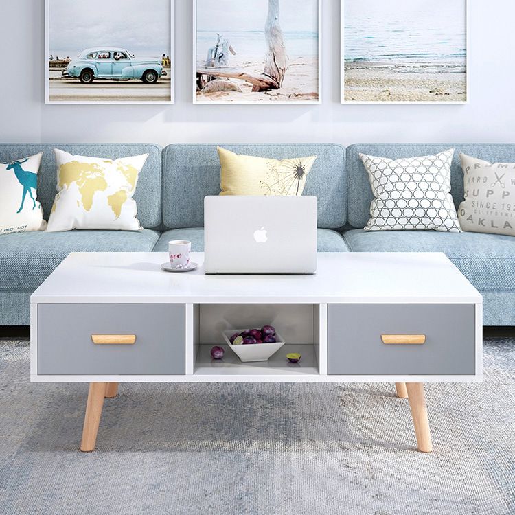 Modern 4 Legs Cocktail Table Wood 1 Single Coffee Table with Drawers