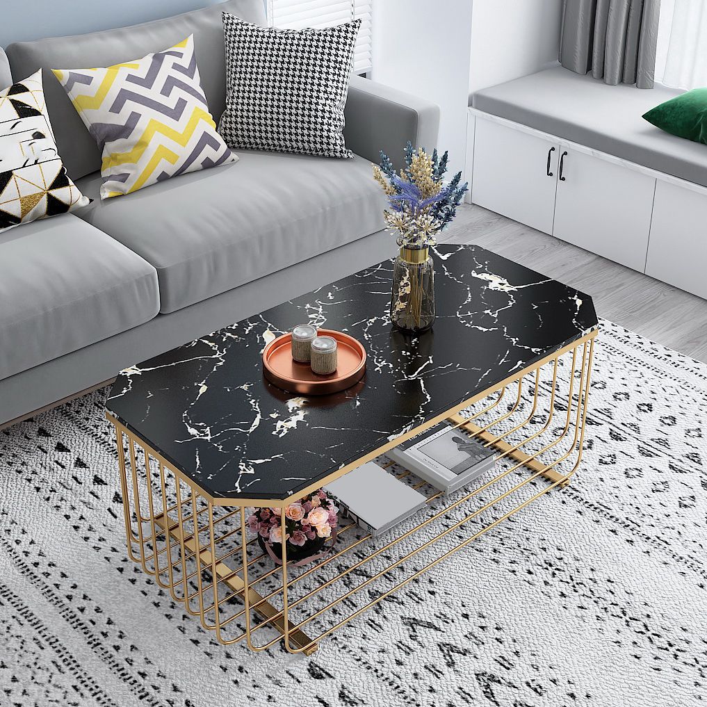 Glass/Marble Top Coffee Table Glam Frame Coffee Cocktail Table