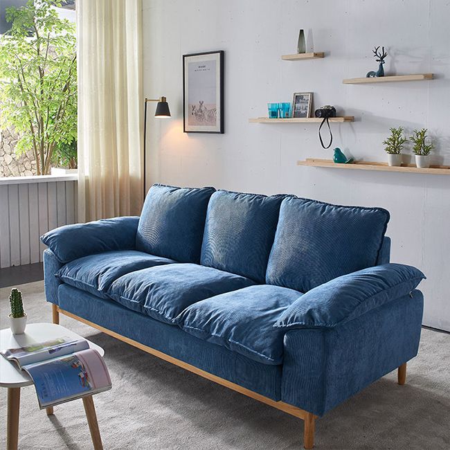 Nordic 3 Seater Sofa 100 Polyester Pillow Top Arm Settee with Cushions and Wooden Base