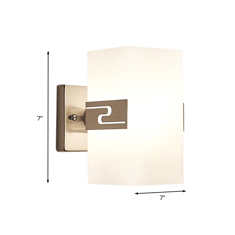 Nickel Cuboid Wall Mounted Light Modern 1-Light White Glass Sconce Lamp for Corridor