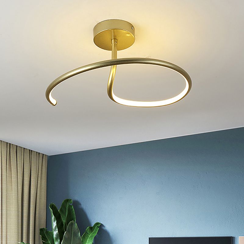 Curl Semi Mount Lighting Simplicity Acrylic Gold Finish 16"/19.5" Wide LED Ceiling Flush Light