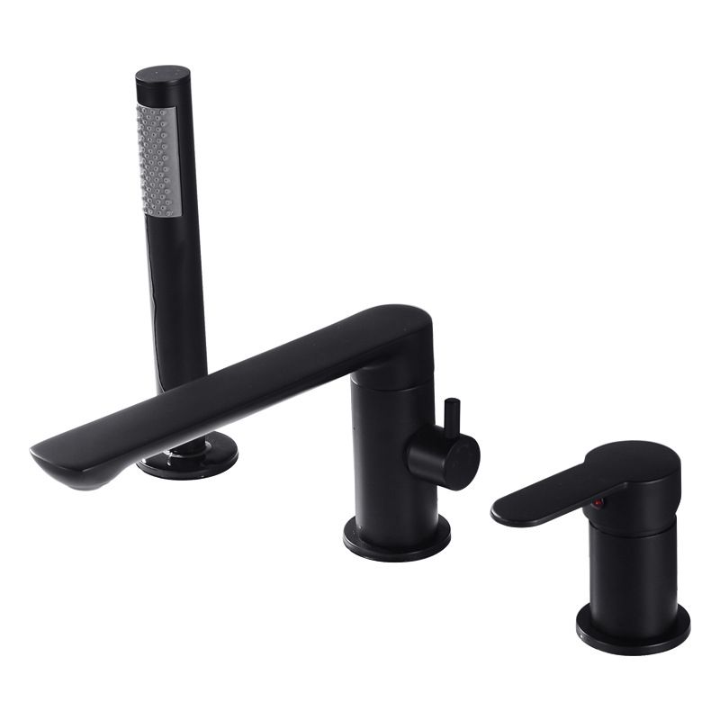 Deck Mounted Copper Freestanding Tub Filler Low Arc Roman Tub Faucet Set