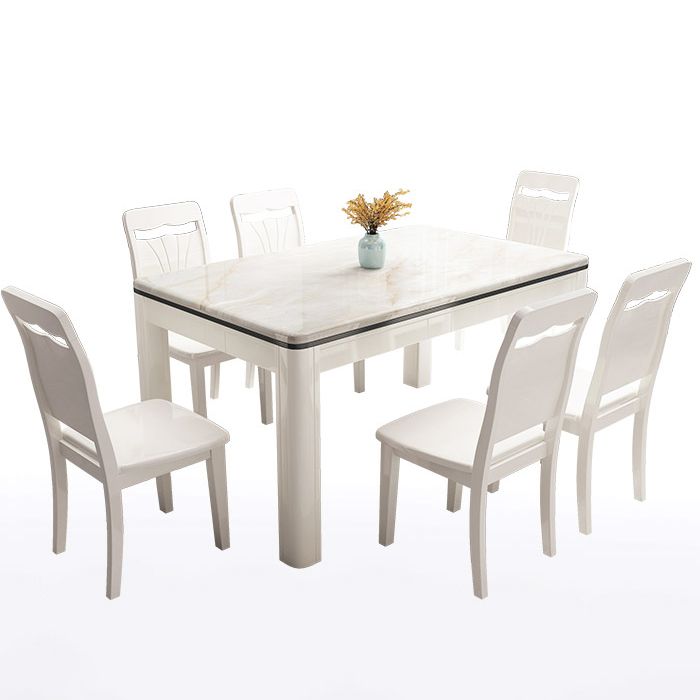 Mid-Century Home Marble Dining Table Rectangle Shape Table with 4 Legs Base
