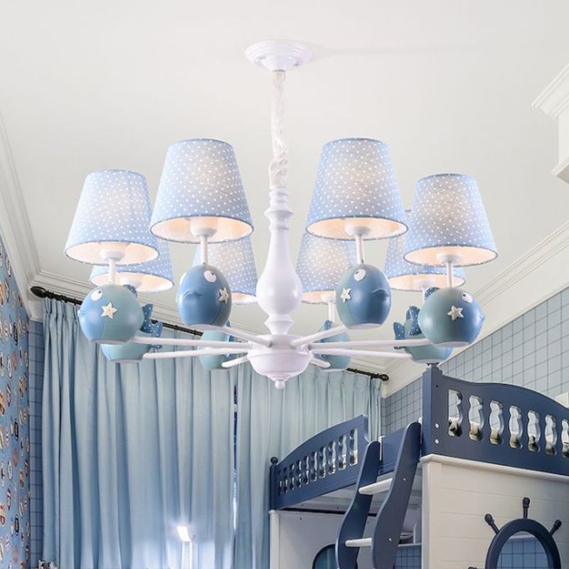 Cartoon kroonluchter verlichting witte conische ophanging licht met taps toelopende stofschaduw voor kinderkamer