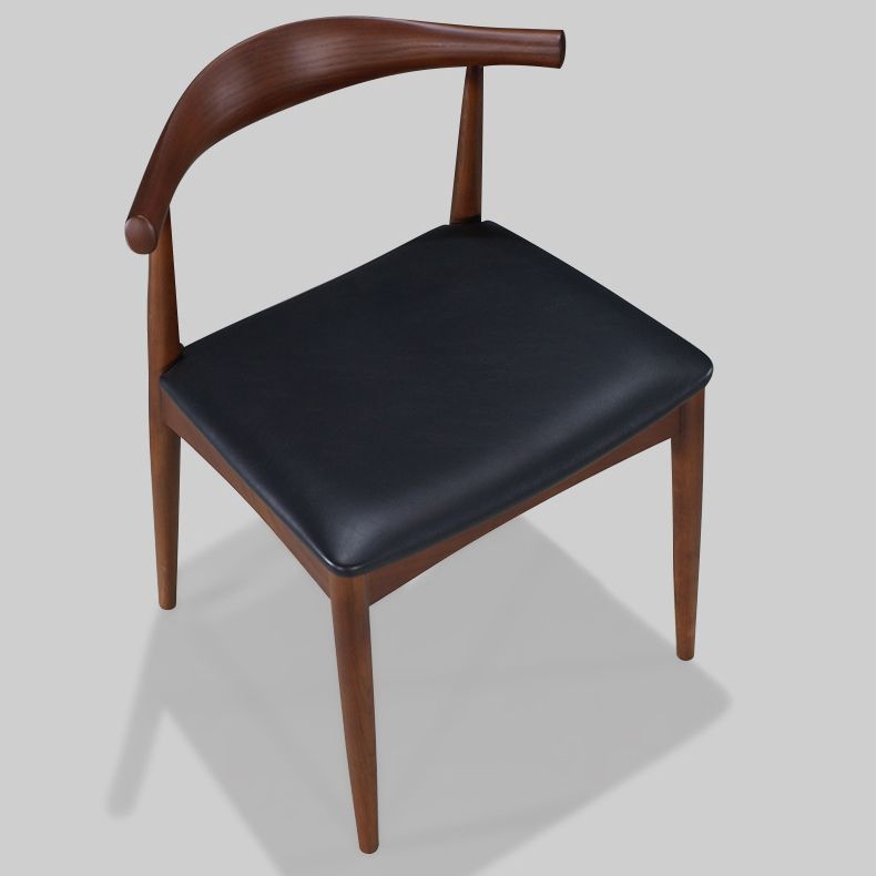 Modern Dining Side Chair Solid Wood and Leather Curved Open Back Armless Chair