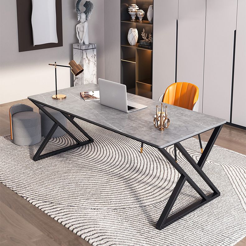 Modern Stone Top Dinette Set 1/2 Pieces Rectangle Dining Table Set in Grey