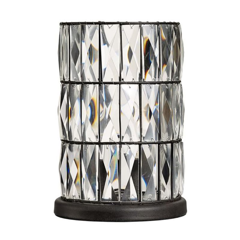 1 Bulb Night Light Modern Barrel Crystal Night Table Lamp for Sleeping Room in Black