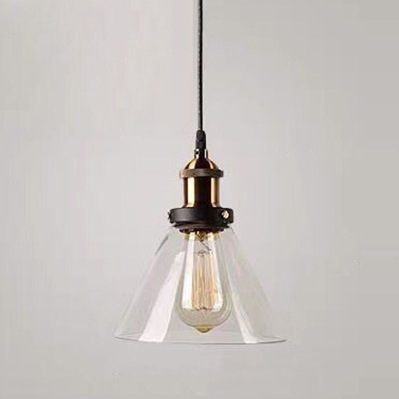 Lampada a sospensione singola retrò industriale Light a sospensione geometrica con tonalità di vetro puro