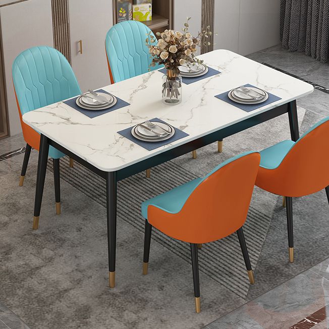 Modern Style Sintered Stone Dining Table White Rectangle Table with Metal Base for Home Use