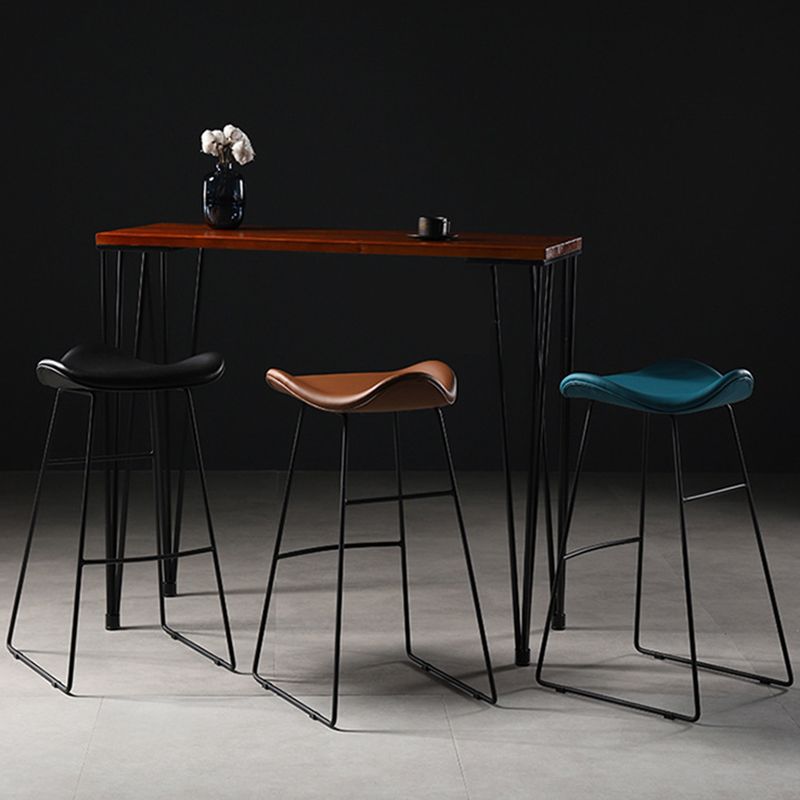 Contemporary Armless Backless Counter Stool Iron Bar Stool with Footrest